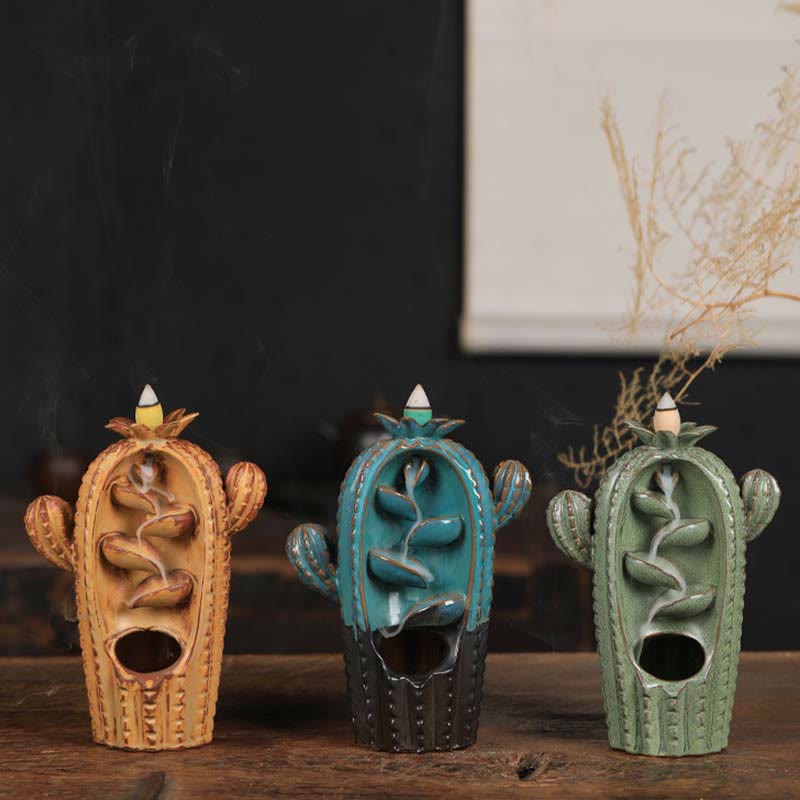 Quemador de incienso de fuente de humo de reflujo curativo de cerámica de Cactus - image 9