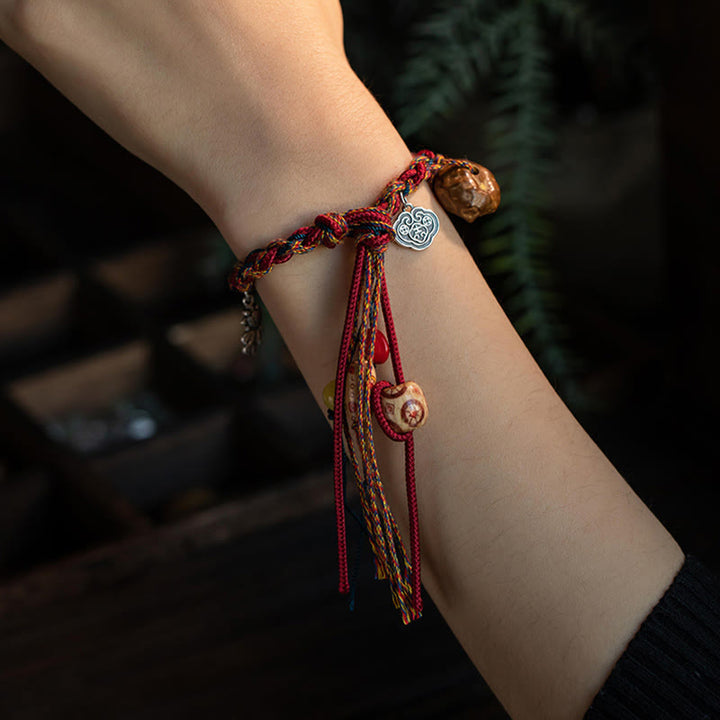 Pulsera de cuerda de fuerza de protección de peces Koi de Plata de Ley 925 con hilo colorido hecho a mano tibetano con Buddha Stones