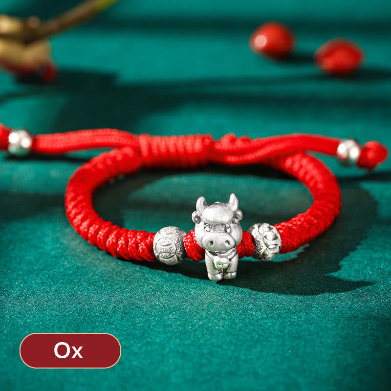 Pulsera para niños hecha a mano con cuerda roja del zodíaco chino de plata de ley 999 con Buddha Stones