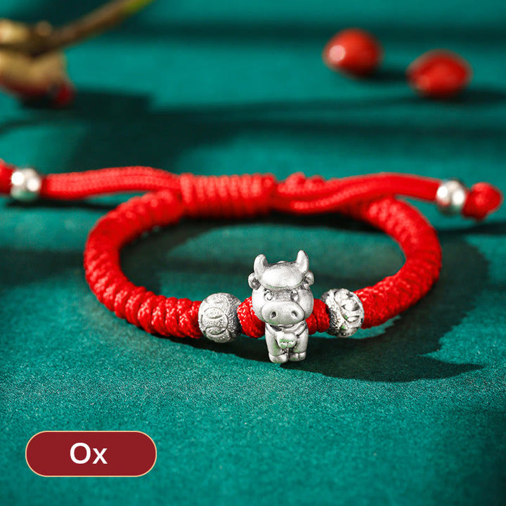Pulsera para niños hecha a mano con cuerda roja del zodíaco chino de plata de ley 999 con Buddha Stones