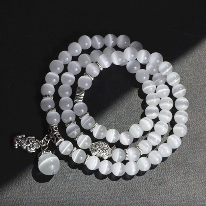 Pulsera de triple vuelta con soporte PiXiu de ojo de gato y Buddha Stones