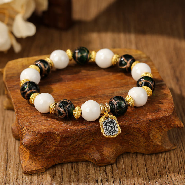 Buddha Stones tibetano Zakiram diosa de la riqueza encanto Liuli vidrio incienso ceniza porcelana pulsera de protección de cuentas