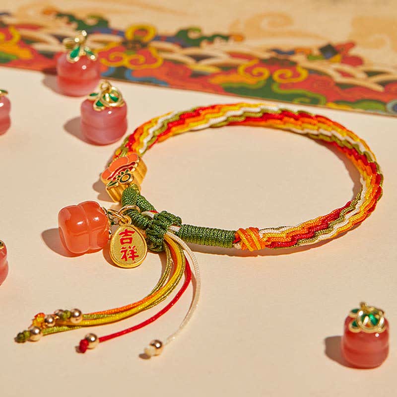 Pulsera de cuerda trenzada con nudo de reencarnación, ágata roja caqui, Buddha Stones