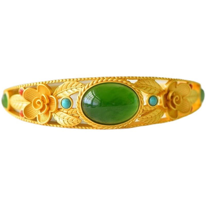 Pulsera de la suerte de la armonía de la hoja de la flor del jade blanco del jade cian de las Buddha Stones