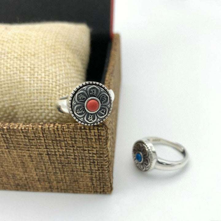 Anillo giratorio de paz con Buddha Stones tibetanas Om Mani Padme Hum