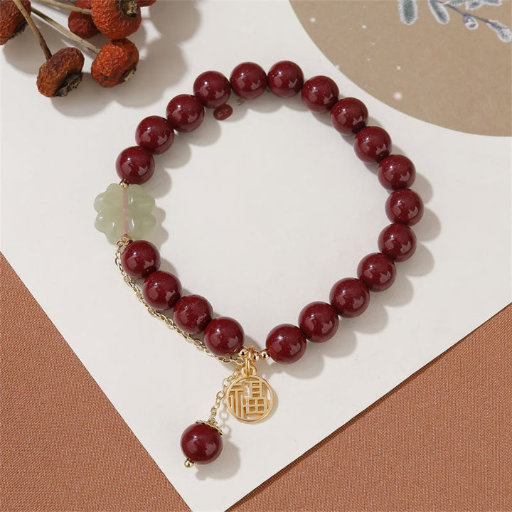 Pulsera de bendición con trébol de cuatro hojas de la suerte, Jade hetiano, cinabrio, Buddha Stones - image 5