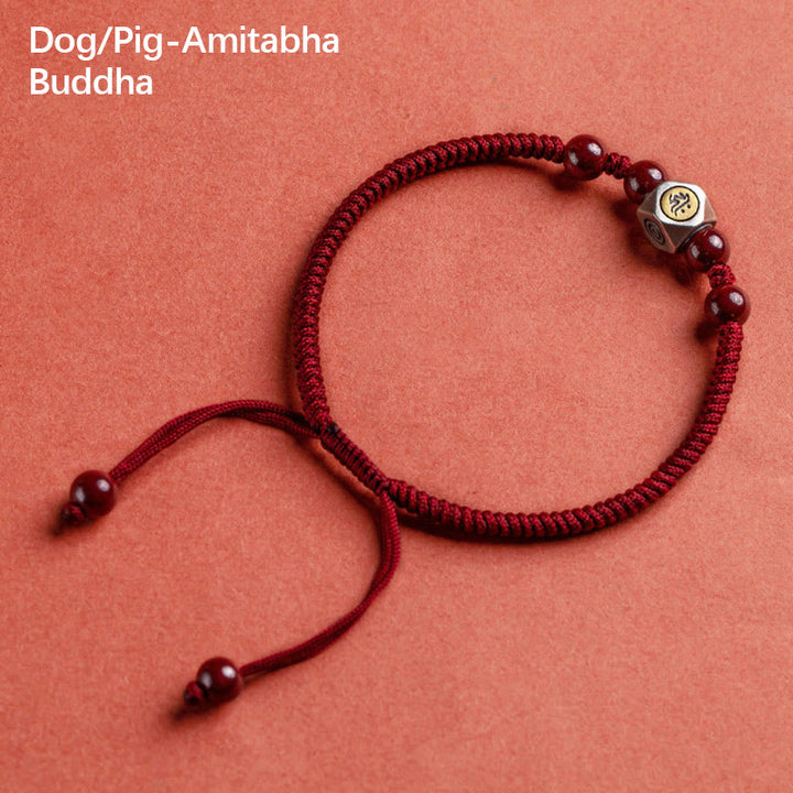 Pulsera de plata de ley 925 con Buddha Stones , zodíaco chino, Buda natal, cinabrio, calma - Perro/Cerdo-Buda Amitabha - Rojo (circunferencia de la muñeca 14-18 cm) - image 23