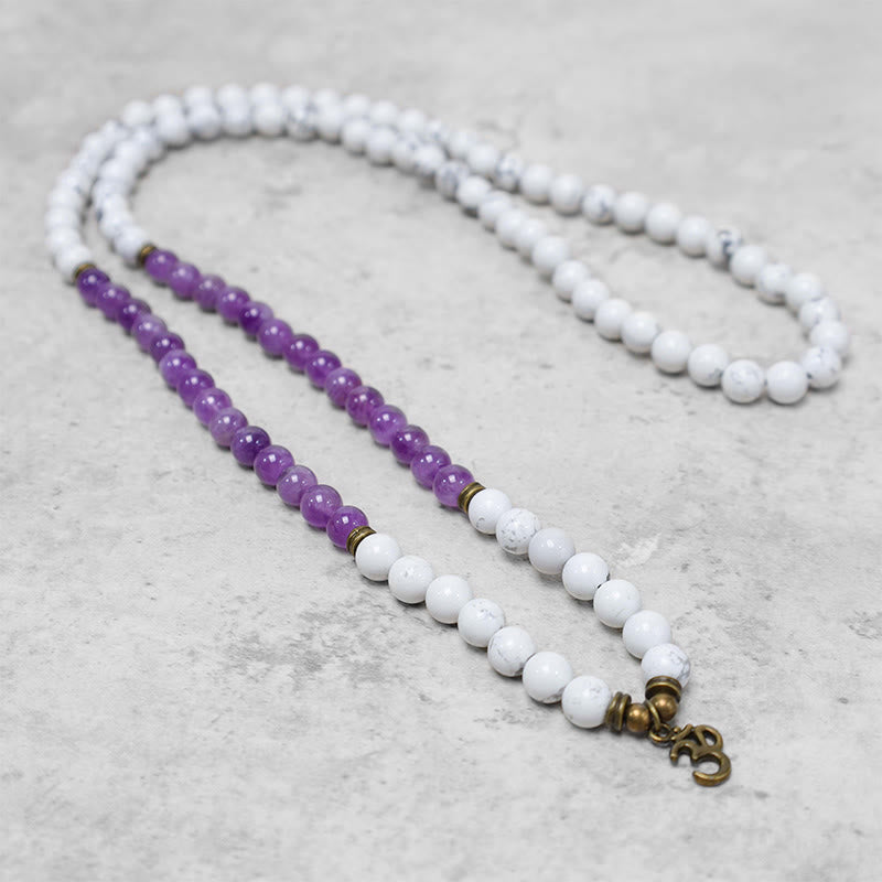 108 cuentas Mala amatista turquesa blanca OM pulsera de energía de meditación curativa - image 1