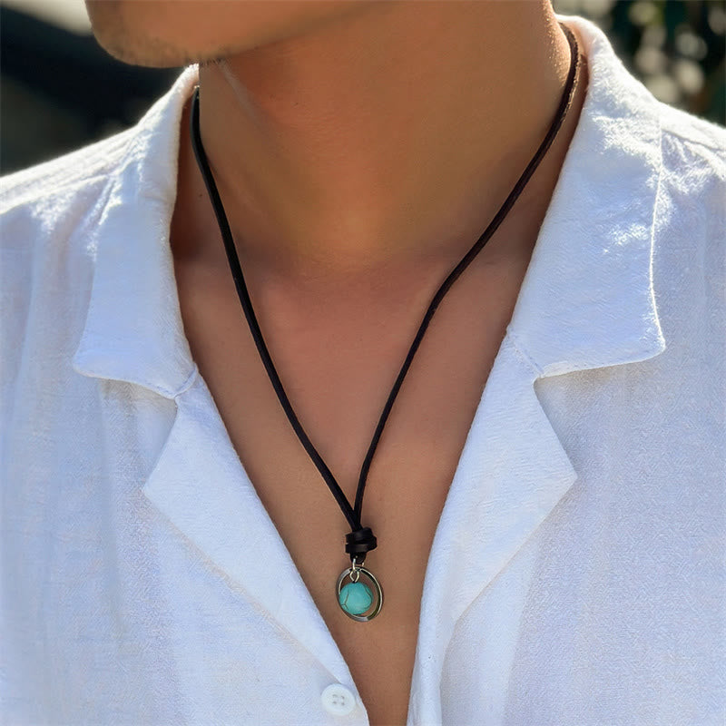 Colgante de collar de fuerza de protección de piedra turquesa redonda de Buddha Stones