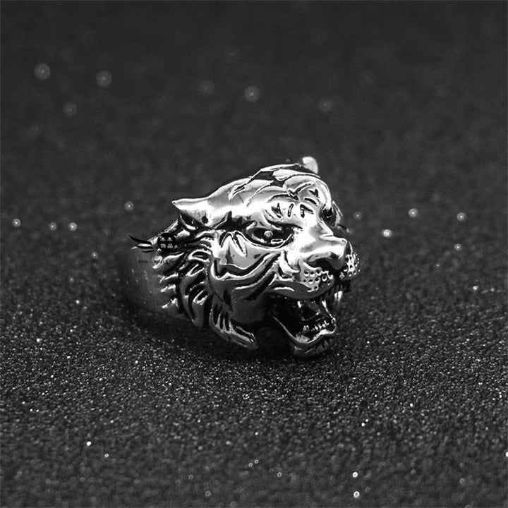 Anillo de motociclista Punk Rock con equilibrio de acero titanio y cabeza de tigre Animal para hombre