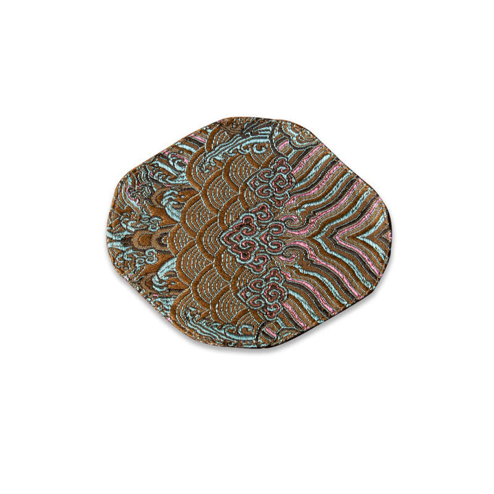Tapete para taza con bordado de brocado de flor de ciruelo de bambú, posavasos para taza de té, Buddha Stones, ola de mar, tapete para té Kung Fu