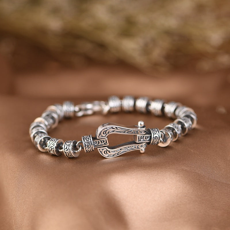 Pulsera con hebilla de la suerte de cobre con diseño de flores de la dinastía Tang de Buddha Stones
