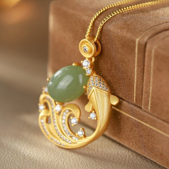 Buddha Stones Cian Jade Koi Fish Curación Calma Collar Colgante - image 5