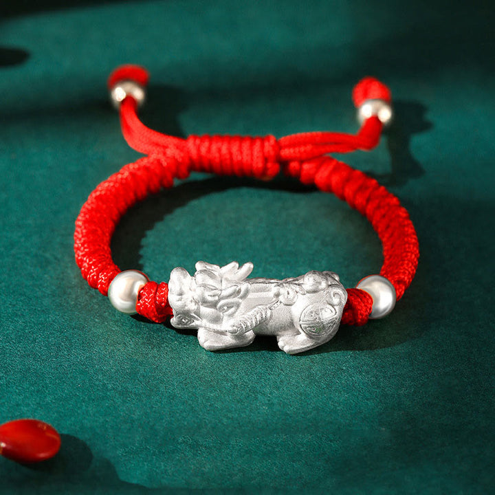 Pulsera de plata de ley 999 con Buddha Stones PiXiu Wealth King Kong con nudo trenzado para niños