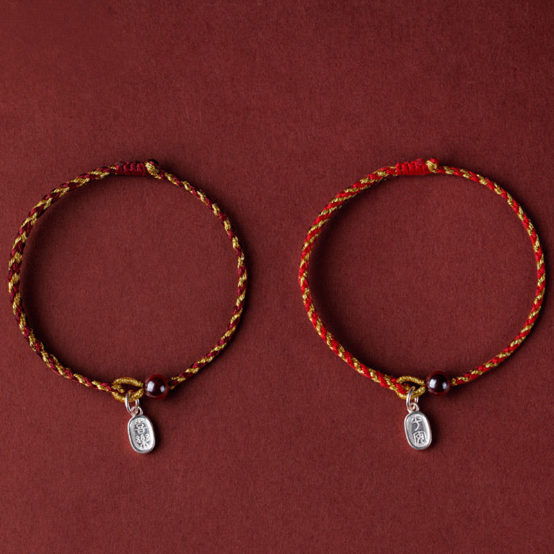 Pulsera trenzada con dije de paz y alegría de loto de cuerda de oro rojo hecha a mano con Buddha Stones