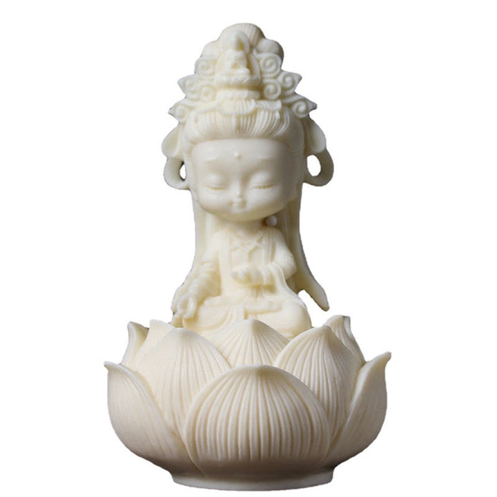 Buddha Stones Mini fruta de marfil Kwan Yin Avalokitesvara Lotus riqueza decoración de escritorio