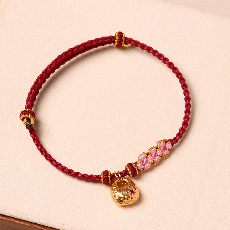 Pulsera de cuerda trenzada con protección de flor de melocotón hecha a mano con Buddha Stones