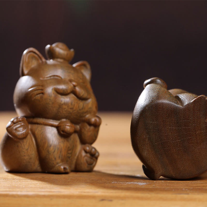 Buddha Stones Mini lingote de sándalo verde gato de la suerte tallado decoraciones de escritorio de paz - image 18