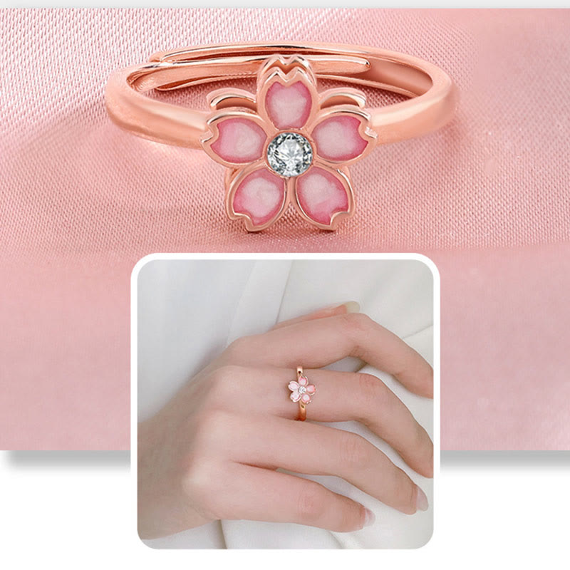 Pulsera con cadena de bendición de flor de cerezo de plata de ley 925 con Buddha Stones , anillo giratorio - image 20