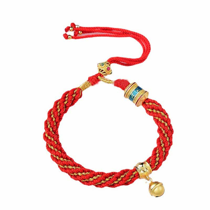Pulsera de cuerda trenzada con dije de campana y rueda de oración Thangka de protección de la suerte hecha a mano tibetana