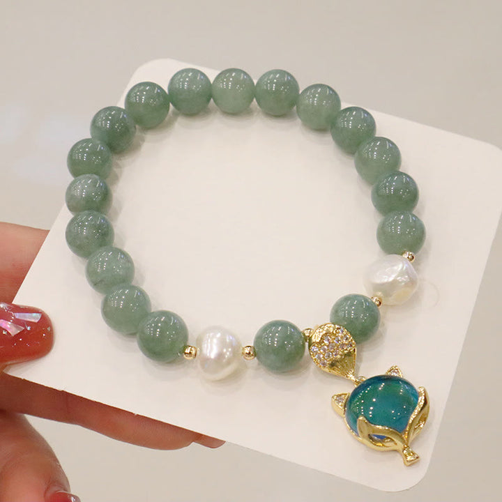 Pulsera de la suerte con dije de zorro que cambia de color con perlas de jade y Buddha Stones