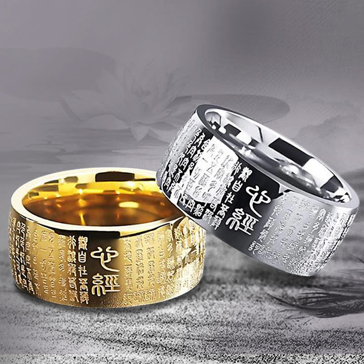 Anillo de la suerte del Sutra del corazón antiguo del budismo FengShui de Buddha Stones