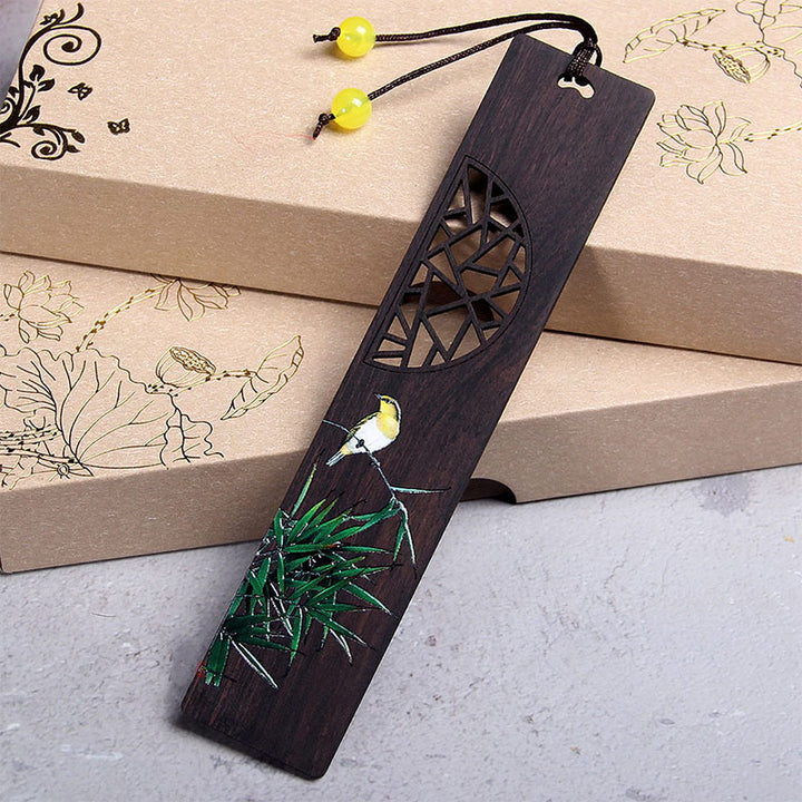 Marcadores de madera de ébano Oriole de bambú de loto verde con Buddha Stones con caja de regalo