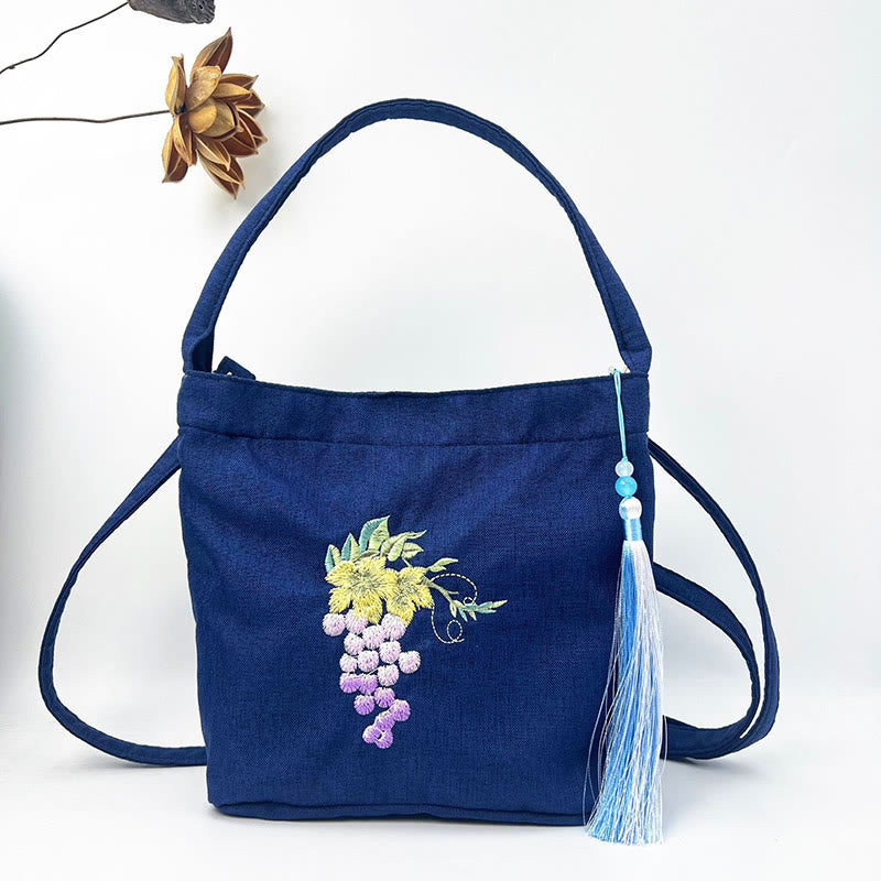 Buddha Stones, glicina, ciruela, loto, flor de cerezo, algodón, lino, lona, bolso cruzado, bolso de hombro