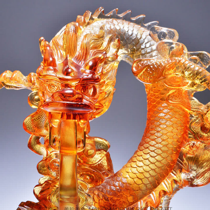 Buddha Stones Feng Shui Dragón hecho a mano Liuli Crystal Art Piece Success Home Office Decoración