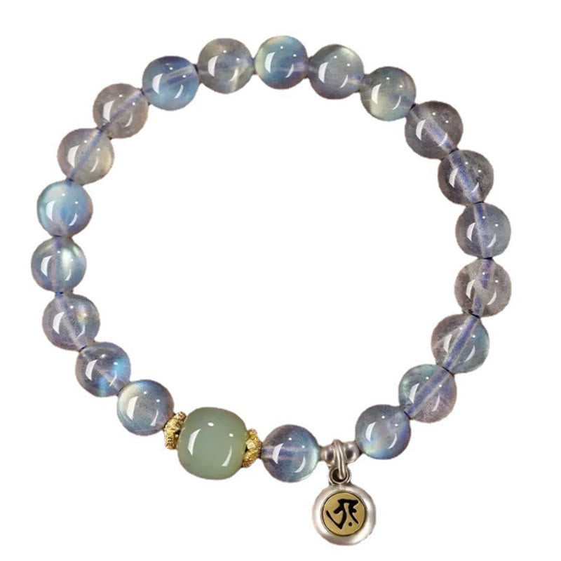 Buddha Stones Zodiaco Chino Buda Natal Plata de Ley 925 Piedra Lunar Natural Hetian Jade Pulsera Positiva