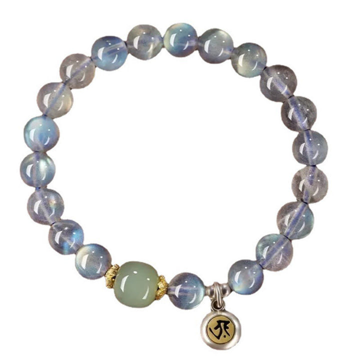 Buddha Stones Zodiaco Chino Buda Natal Plata de Ley 925 Piedra Lunar Natural Hetian Jade Pulsera Positiva