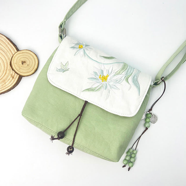 Buddha Stones Camelia bordada Epiphyllum Gardenia Sakura Flores Bolso bandolera Bolso de hombro Bolso para teléfono móvil