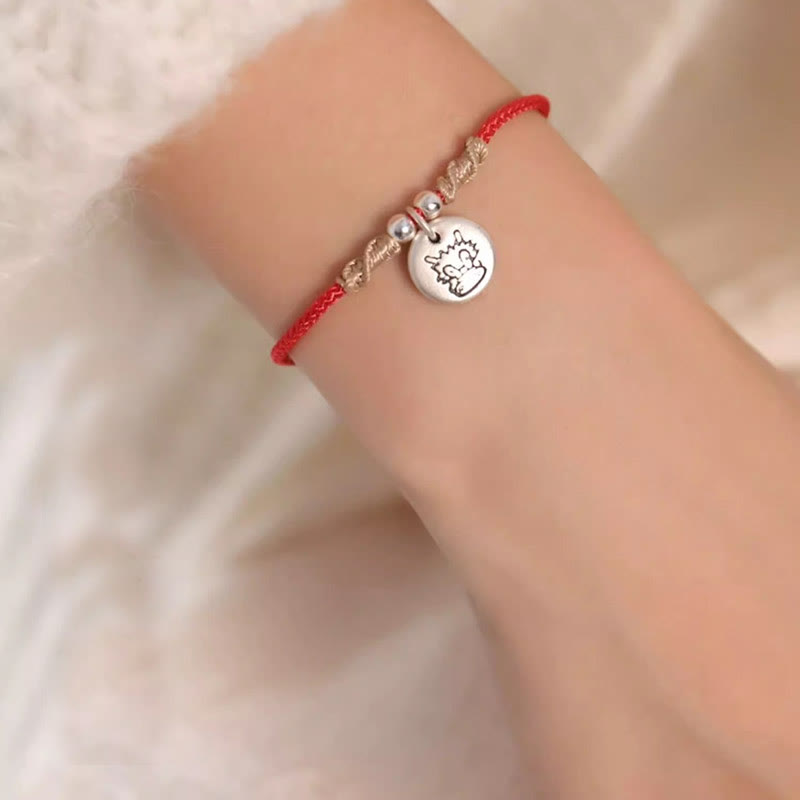 Pulsera trenzada de la suerte del zodíaco chino, hecha a mano, de plata de ley 999 con Buddha Stones, año del dragón
