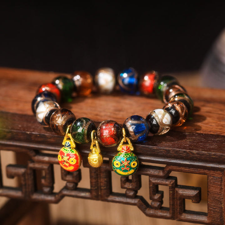 Pulsera de la suerte con cuentas de cristal Liuli, Buddha Stones, cinco elementos, oro, bestia tragadora, familia