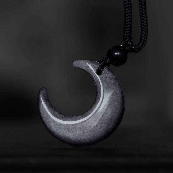 Colgante de collar de protección para pareja, colgante de cristal de selenita de obsidiana con brillo de plata Natural, Buddha Stones, luna creciente, Yin Yang - image 6