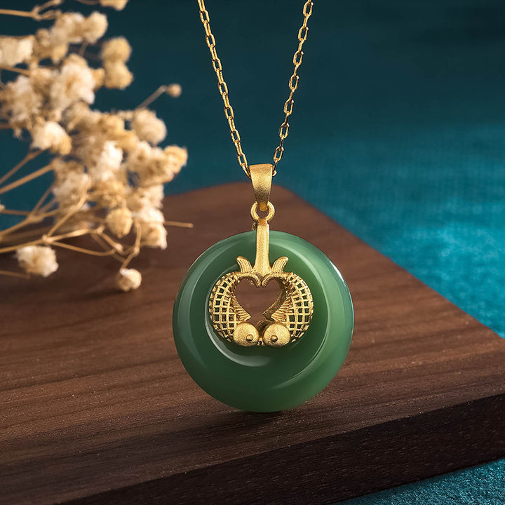 Colgante de collar de la suerte de pez koi de jade cian con Buddha Stones - Jade Cian (Éxito ♥ Suerte) - image 1