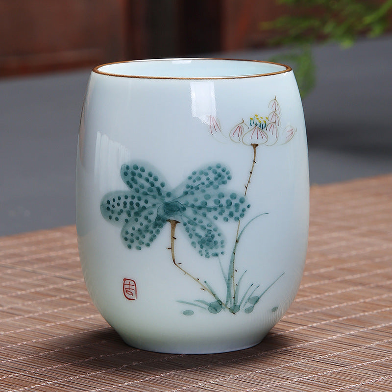 Taza de té de cerámica con Buddha Stones, pez Koi, paisaje de loto, diente de león, flor de peonía, taza de té de Kung Fu