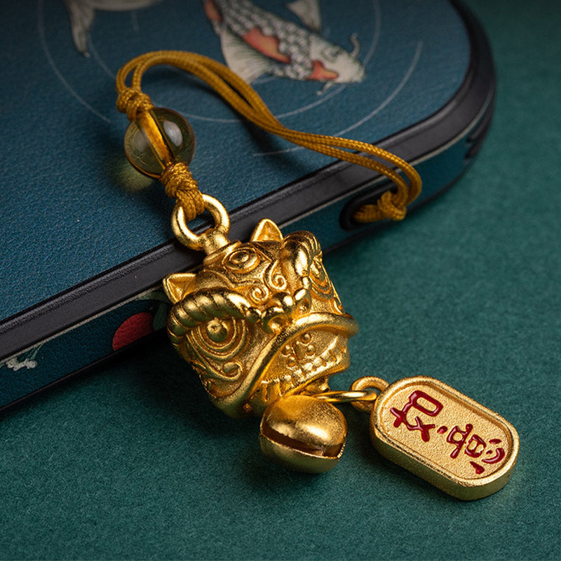 Buddha Stones, León danzante, Ruyi auspicioso, paz segura, cobre rico, riqueza, decoración colgante para teléfono