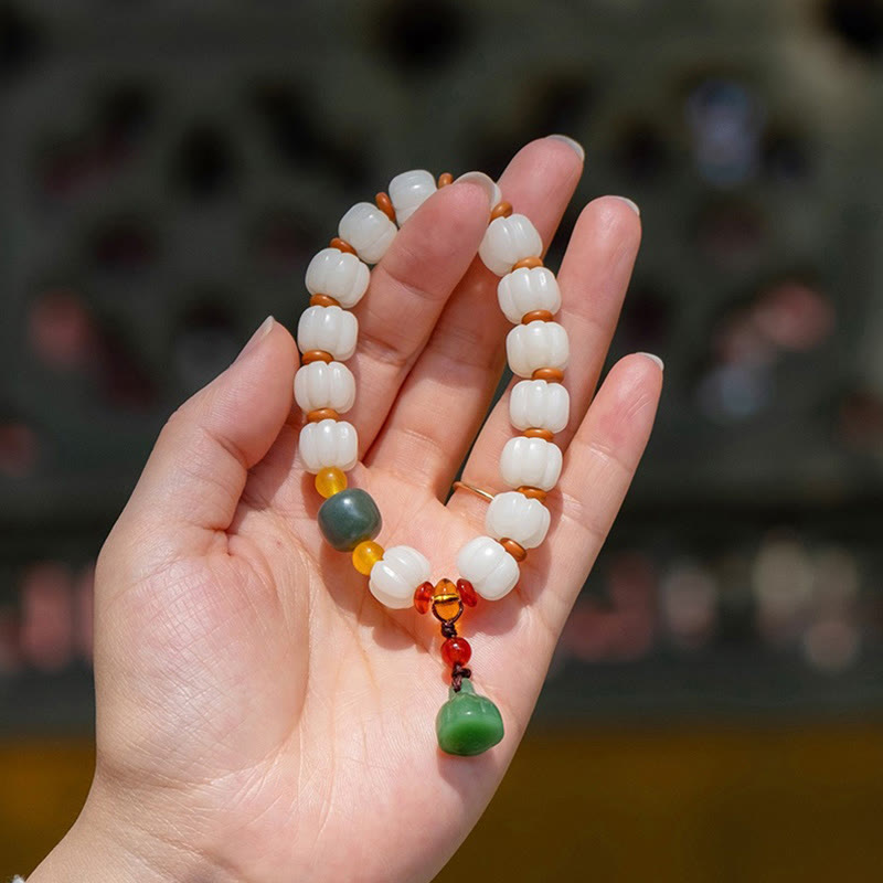 Semilla de Bodhi Natural, ágata roja, Bodhi, armonía tranquila, pulsera de loto con cuentas de calabaza grabadas