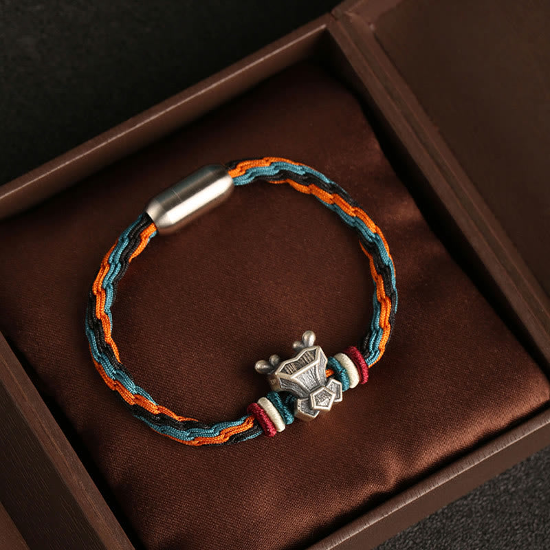 Pulsera de cuerda con nudo de reencarnación colorida, protección del zodiaco chino, Año del Dragón, plata de ley 999 hecha a mano con Buddha Stones