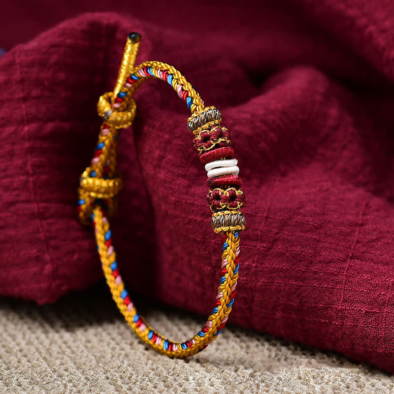 Pulsera de hilo trenzado de la suerte de color Dunhuang hecha a mano con Buddha Stones