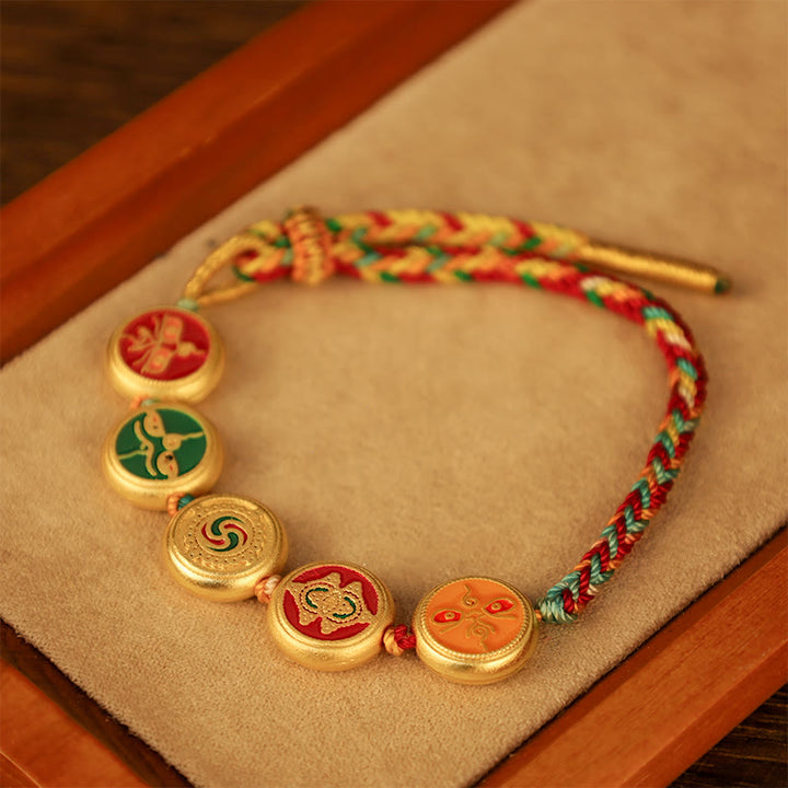 Pulsera de la suerte trenzada con cuerda colorida, cinco dioses tibetanos de la riqueza, Buddha Stones