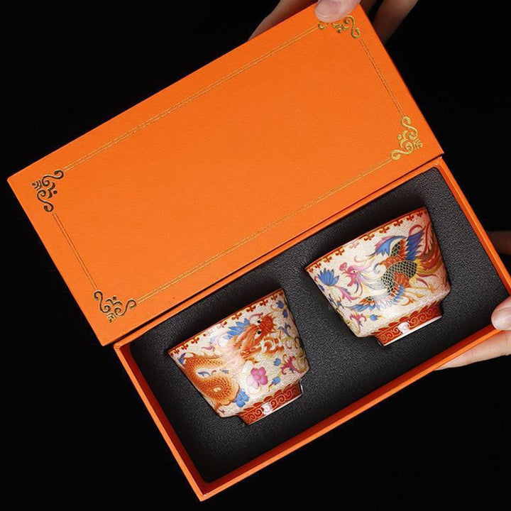 Tazas de té de cerámica de Kung Fu con Buddha Stones , 2 uds., Dragón Fénix