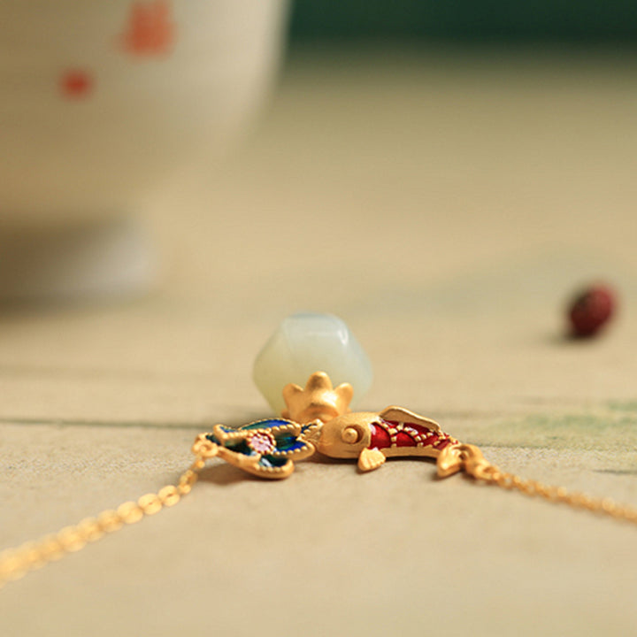 Collar con colgante de plata de ley 925 con Buddha Stones , jade blanco, pez koi y loto - image 9