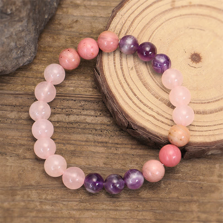 Pulsera de borlas curativas espirituales con Buddha Stones, 108 cuentas Mala, amatista, cuarzo rosa