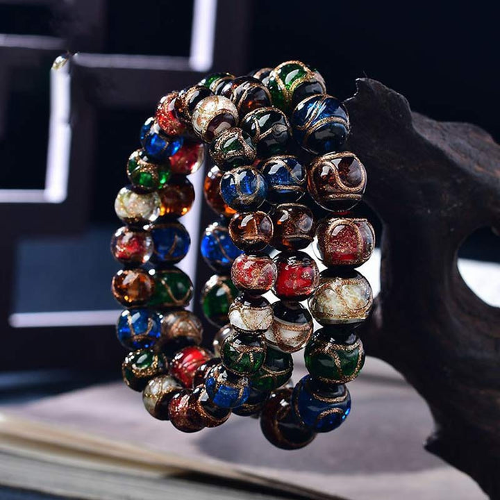 Pulsera de la suerte con cuentas de cristal de Liuli de colores y Buddha Stones - image 1
