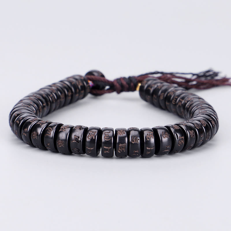 Pulsera de cuerda positiva con cuentas de concha de coco tibetana con piedras de Buddha Stones grabadas Om Mani Padme Hum Mantra