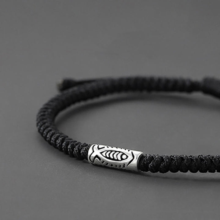Pulsera de hilo negro con Buddha Stones del Tíbet Koi Fish Wealth