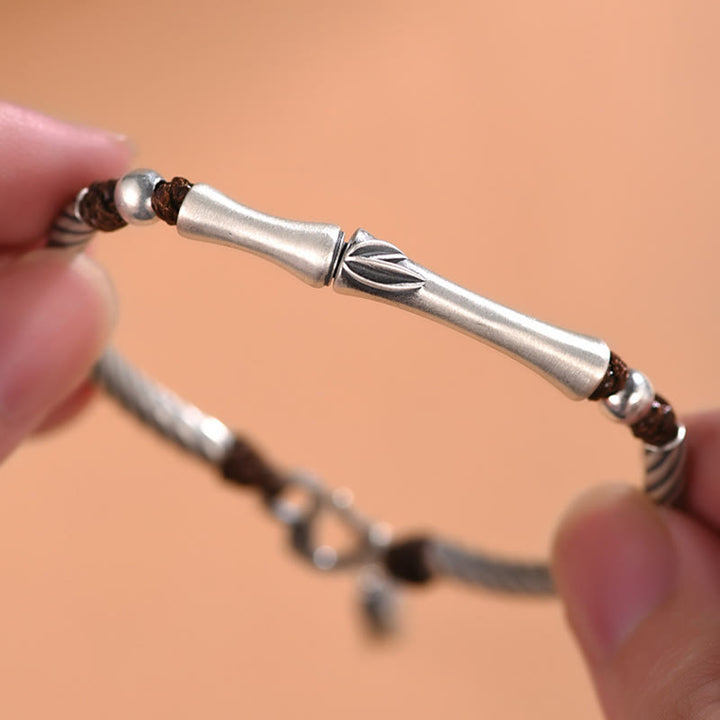 Pulsera de plata de ley 999 con diseño de bambú y suerte de cigarra