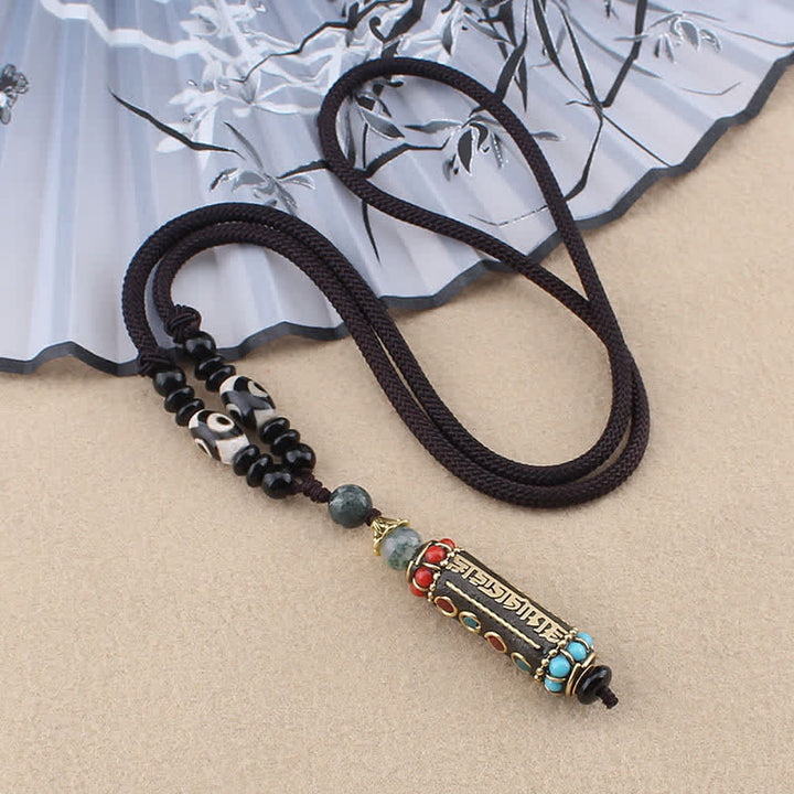 Buddha Stones tibetano Om Mani Padme Hum Dzi cuentas wengué collar de madera colgante - Cuerda Om Mani Padme Hum - image 8